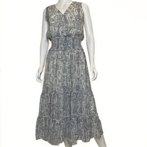 Blue B Collection Paisley Ruched Waist Dress Womens SZ M Cottage Boho Prairie